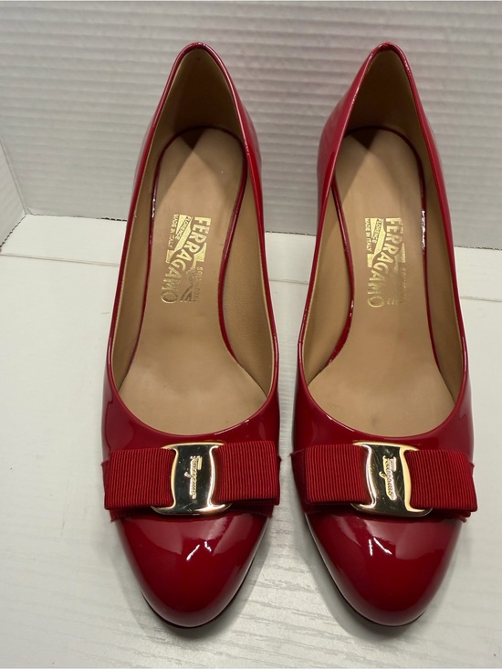 Salvatore Ferragamo Shoes - Salvatore Ferragamo CARLA 70 Patent Ribbon Pump Red 9-1/2 C